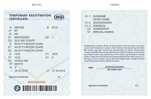 Poza unui certificat de inmatriculare provizoriu din Republica Moldova